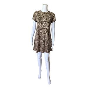 GOOD LUCK GEM Womens Size Small Ribbed Knit Animal Print Short Sleeve Mini Dress